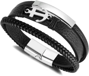 Italian Handmade Genuine Leather Bracelets for Men Stainless Steel Clip, Men's Casual Genuine Multi-layer Cuff Bracelet, Bracelet Gift for Real Men