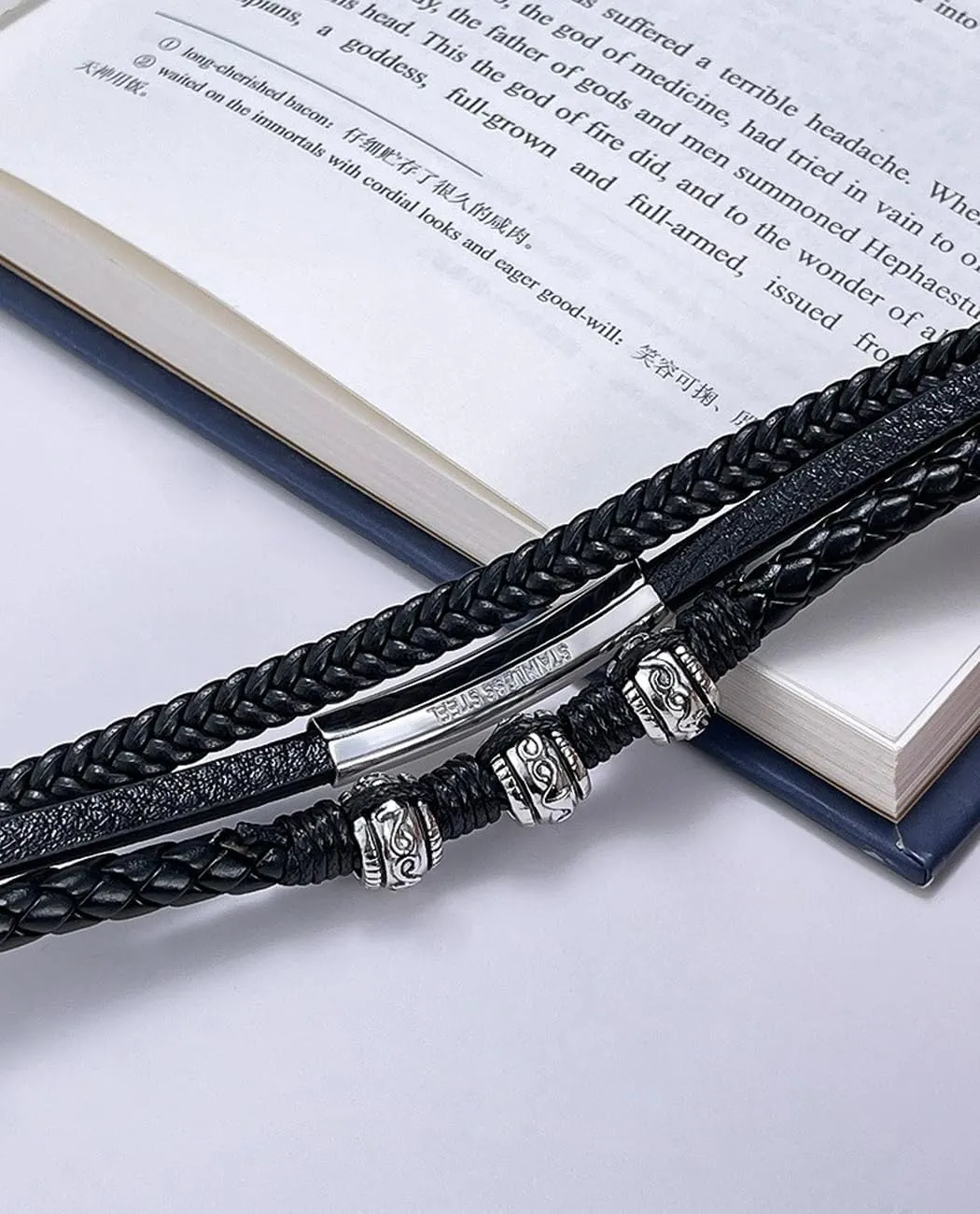 Italian Handmade Genuine Leather Bracelets for Men Stainless Steel Clip, Men's Casual Genuine Multi-layer Cuff Bracelet, Bracelet Gift for Real Men