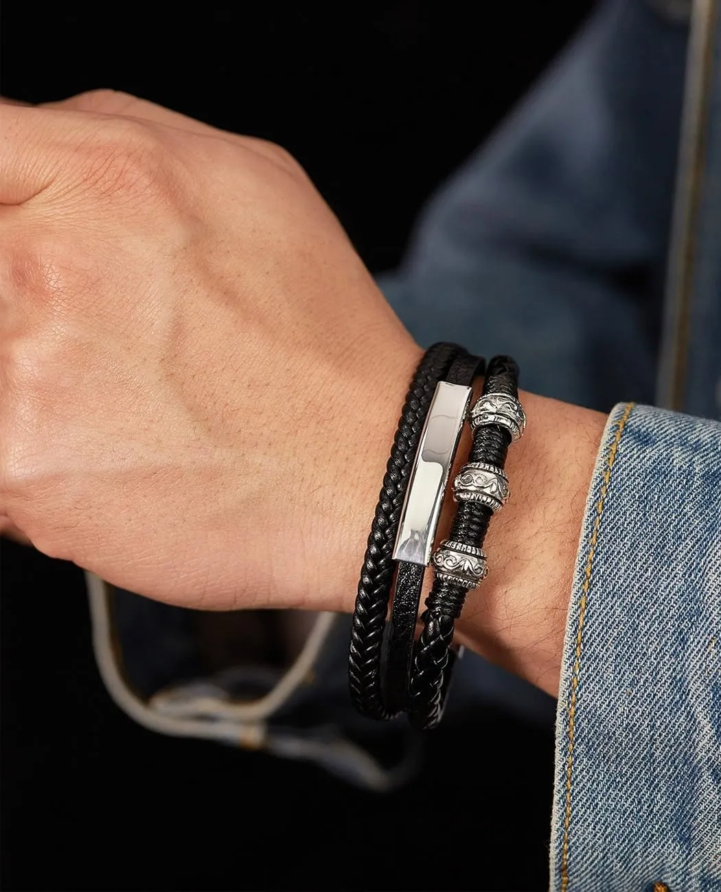 Italian Handmade Genuine Leather Bracelets for Men Stainless Steel Clip, Men's Casual Genuine Multi-layer Cuff Bracelet, Bracelet Gift for Real Men
