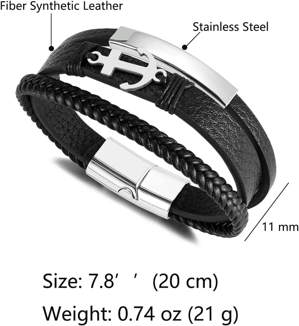 Italian Handmade Genuine Leather Bracelets for Men Stainless Steel Clip, Men's Casual Genuine Multi-layer Cuff Bracelet, Bracelet Gift for Real Men