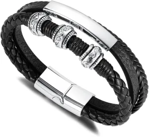 Italian Handmade Genuine Leather Bracelets for Men Stainless Steel Clip, Men's Casual Genuine Multi-layer Cuff Bracelet, Bracelet Gift for Real Men