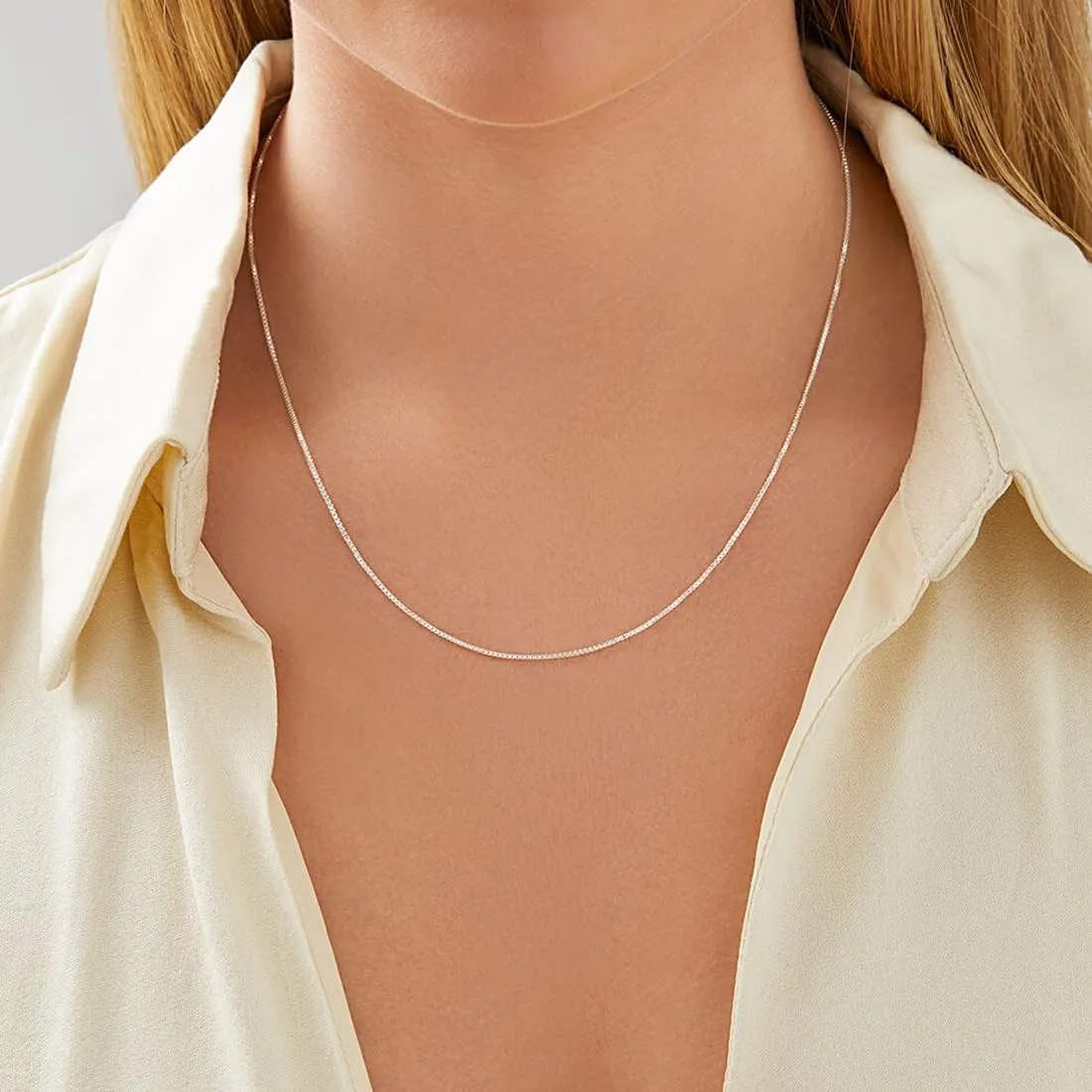 Italian Solid 925 Sterling Silver Box Chain Necklace for Women 0.8mm/1.2mm, 18K Gold Plated Nickel-Free Hypoallergenic Thin & Dainty Women's Chain Necklaces 14 16 18 20 22 24 Inch