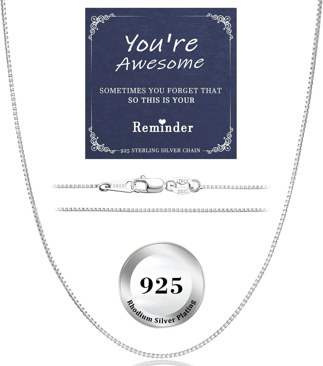 Italian Solid 925 Sterling Silver Box Chain Necklace for Women 0.8mm/1.2mm, 18K Gold Plated Nickel-Free Hypoallergenic Thin & Dainty Women's Chain Necklaces 14 16 18 20 22 24 Inch