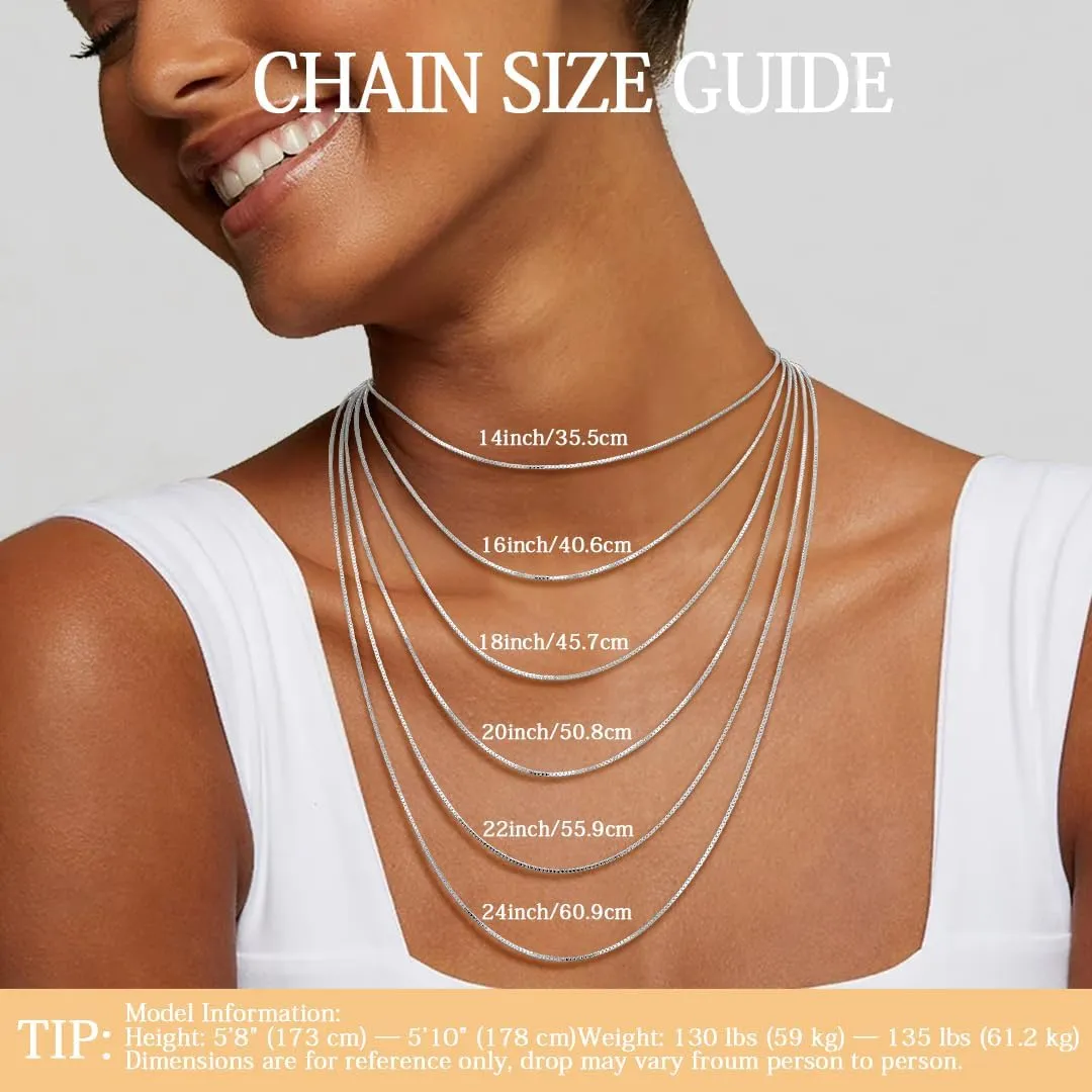 Italian Solid 925 Sterling Silver Box Chain Necklace for Women 0.8mm/1.2mm, 18K Gold Plated Nickel-Free Hypoallergenic Thin & Dainty Women's Chain Necklaces 14 16 18 20 22 24 Inch