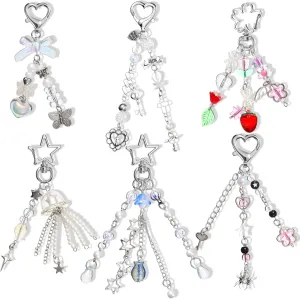 JaGely 6 Pcs Y2k Aesthetic Keychain Accessories Cute Cat Butterfly Star Strawberry Keychains for Women Bag Purse Gifts