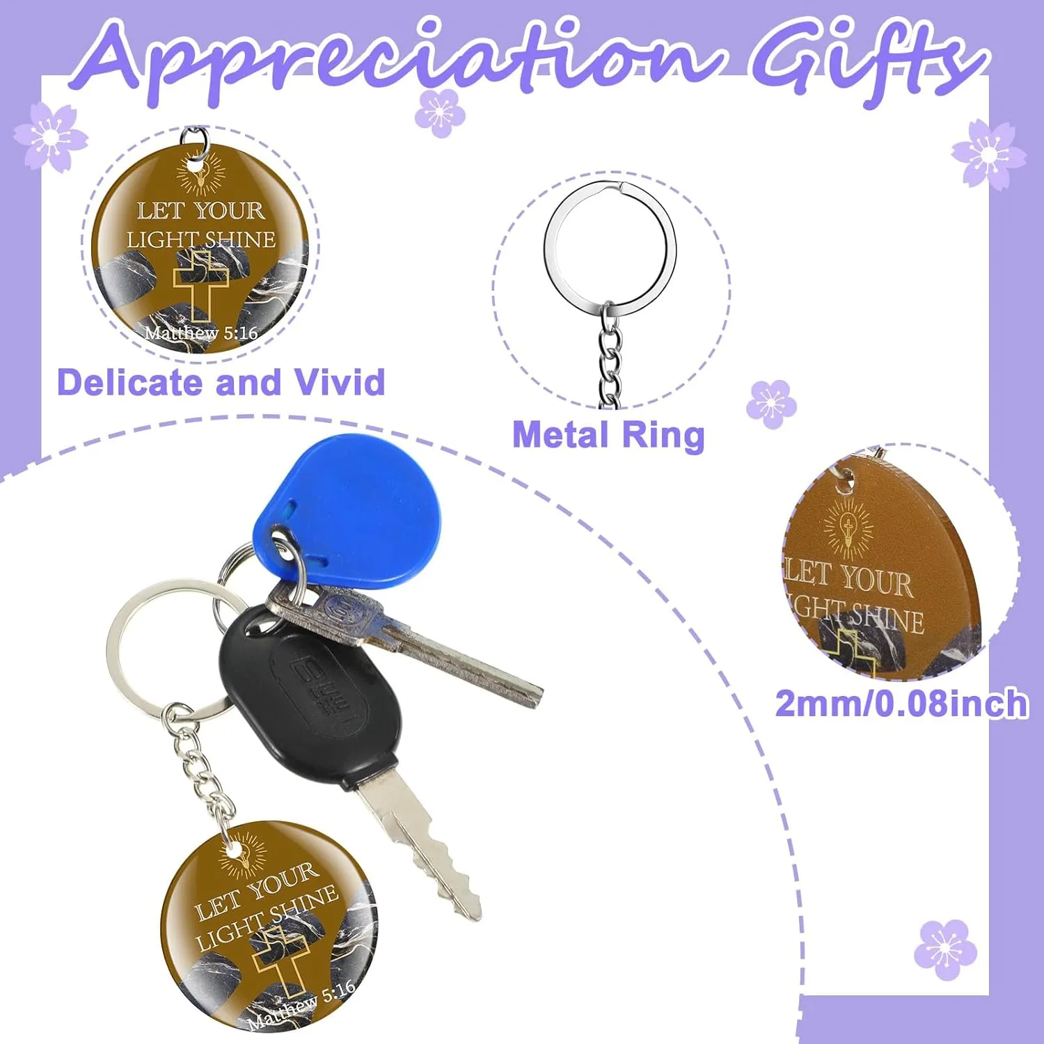 Janmercy 120 Pcs Acrylic Christian Keychain Floral Bible Verse Keychain Religious Scripture Gifts Jewelry Gifts for Women Men