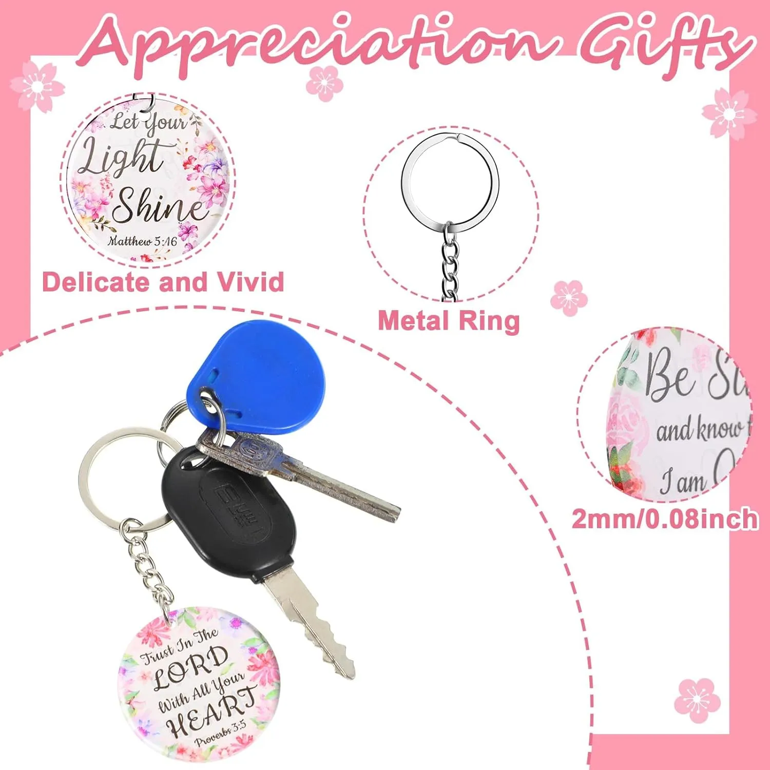 Janmercy 120 Pcs Acrylic Christian Keychain Floral Bible Verse Keychain Religious Scripture Gifts Jewelry Gifts for Women Men