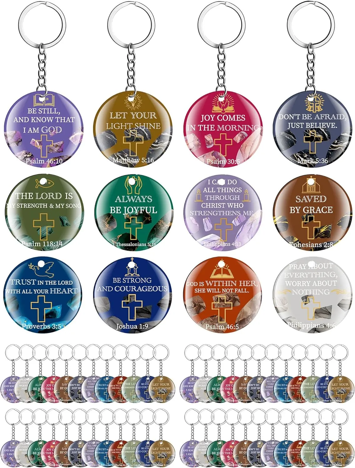 Janmercy 120 Pcs Acrylic Christian Keychain Floral Bible Verse Keychain Religious Scripture Gifts Jewelry Gifts for Women Men