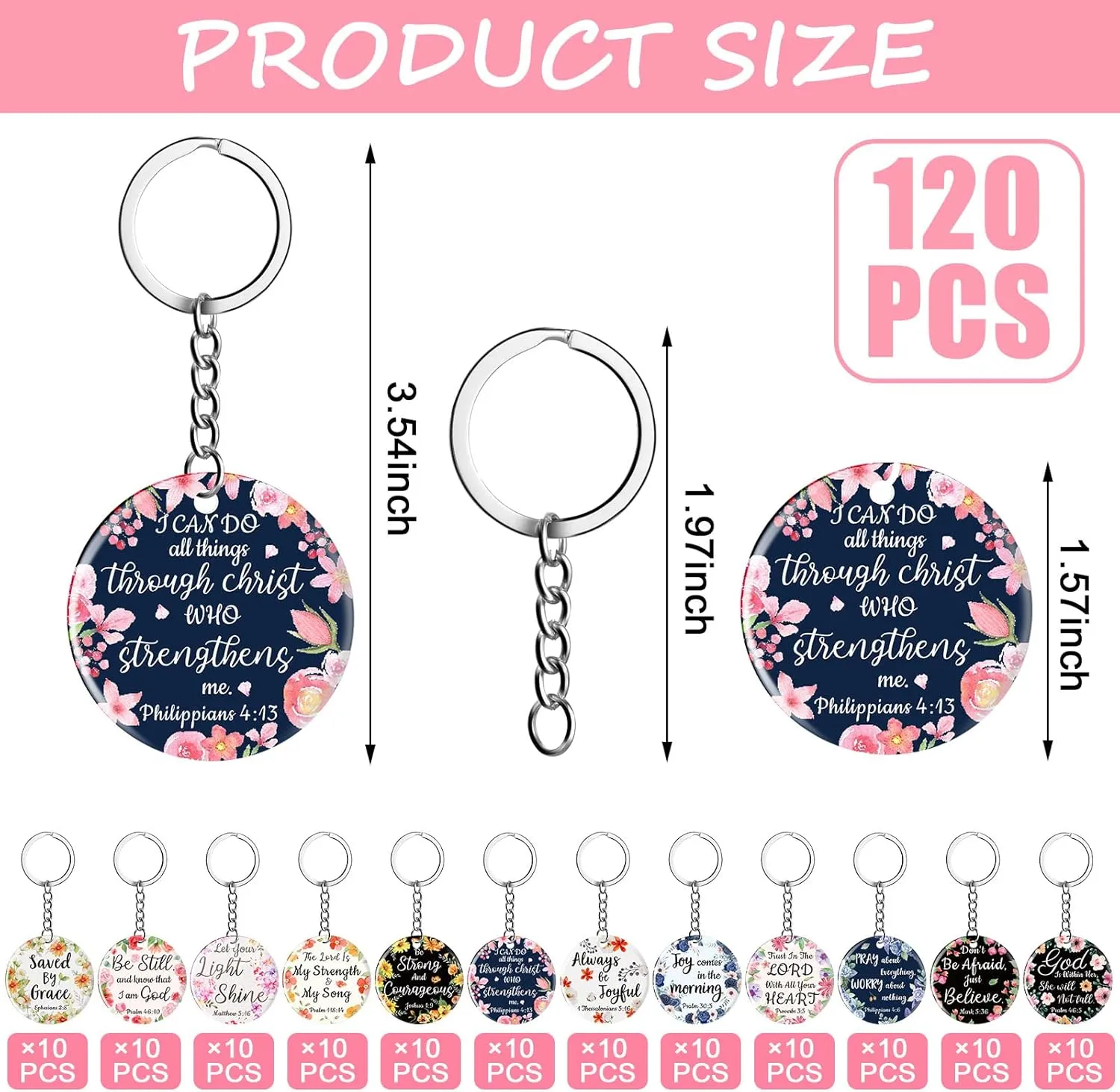 Janmercy 120 Pcs Acrylic Christian Keychain Floral Bible Verse Keychain Religious Scripture Gifts Jewelry Gifts for Women Men
