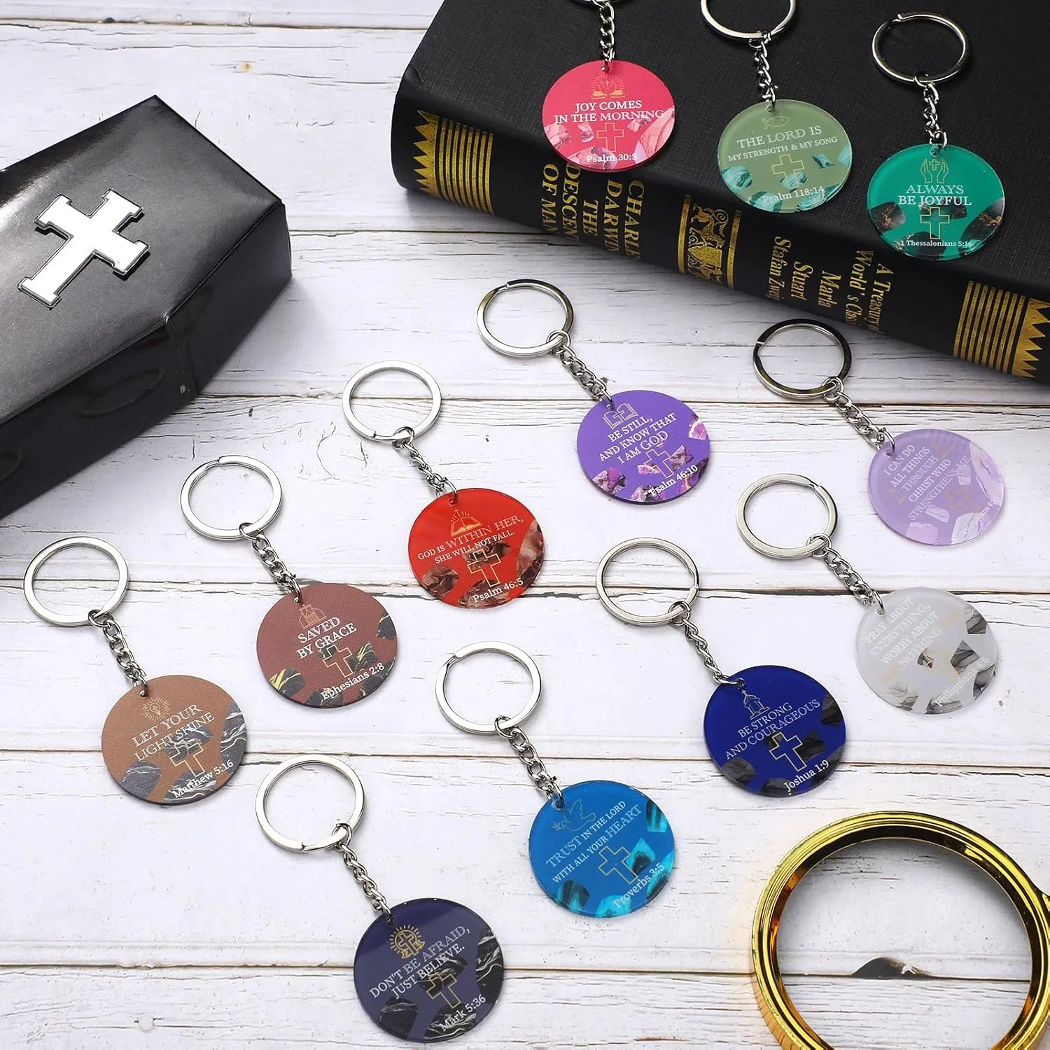 Janmercy 120 Pcs Acrylic Christian Keychain Floral Bible Verse Keychain Religious Scripture Gifts Jewelry Gifts for Women Men