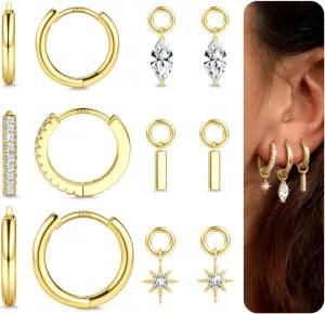 JeryWe Gold Small Hoop Earrings for Women  Hypoallergenic 14K Gold Plated Hoop Cartilage Earring Stacks Gold with Dainty Dangle Charm Non Tarnish Huggie Hoops Earrings for Cartilage Tragus Piercing Jewelry