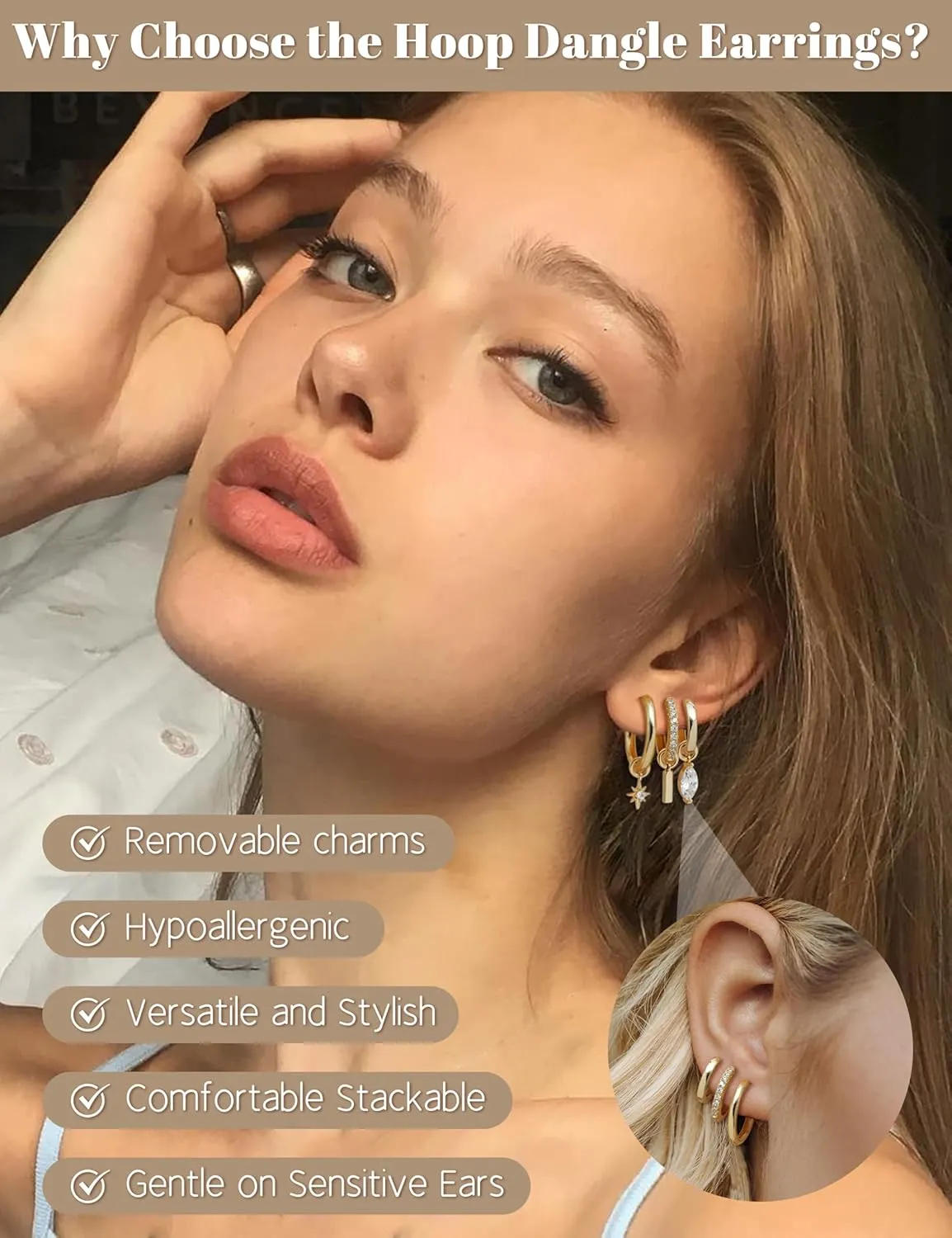 JeryWe Gold Small Hoop Earrings for Women  Hypoallergenic 14K Gold Plated Hoop Cartilage Earring Stacks Gold with Dainty Dangle Charm Non Tarnish Huggie Hoops Earrings for Cartilage Tragus Piercing Jewelry
