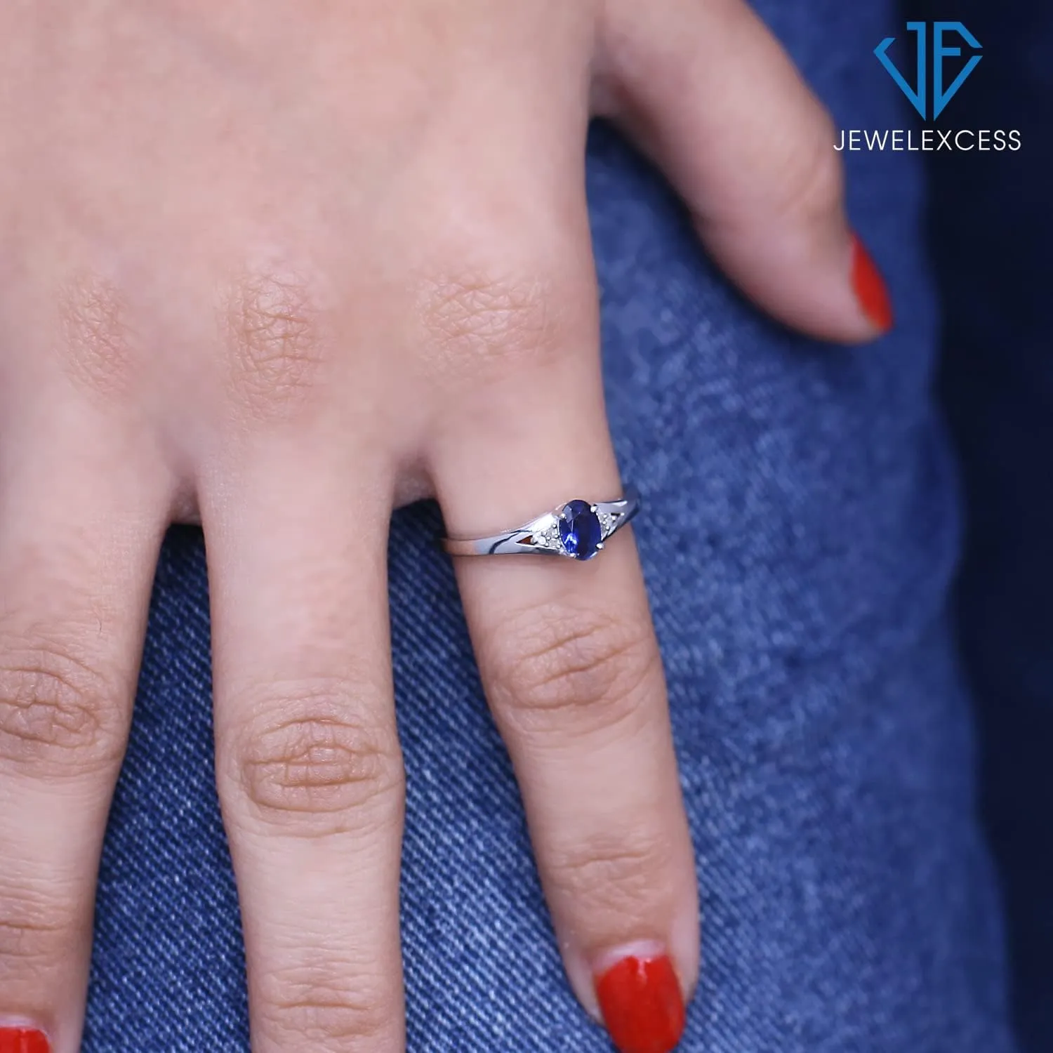 JEWELEXCESS Birthstone Jewelry  Sterling Silver Ring Jewelry with White Diamond Accent  Gemstone Rings with Hypoallergenic Sterling Silver Band
