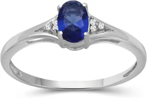 JEWELEXCESS Birthstone Jewelry  Sterling Silver Ring Jewelry with White Diamond Accent  Gemstone Rings with Hypoallergenic Sterling Silver Band