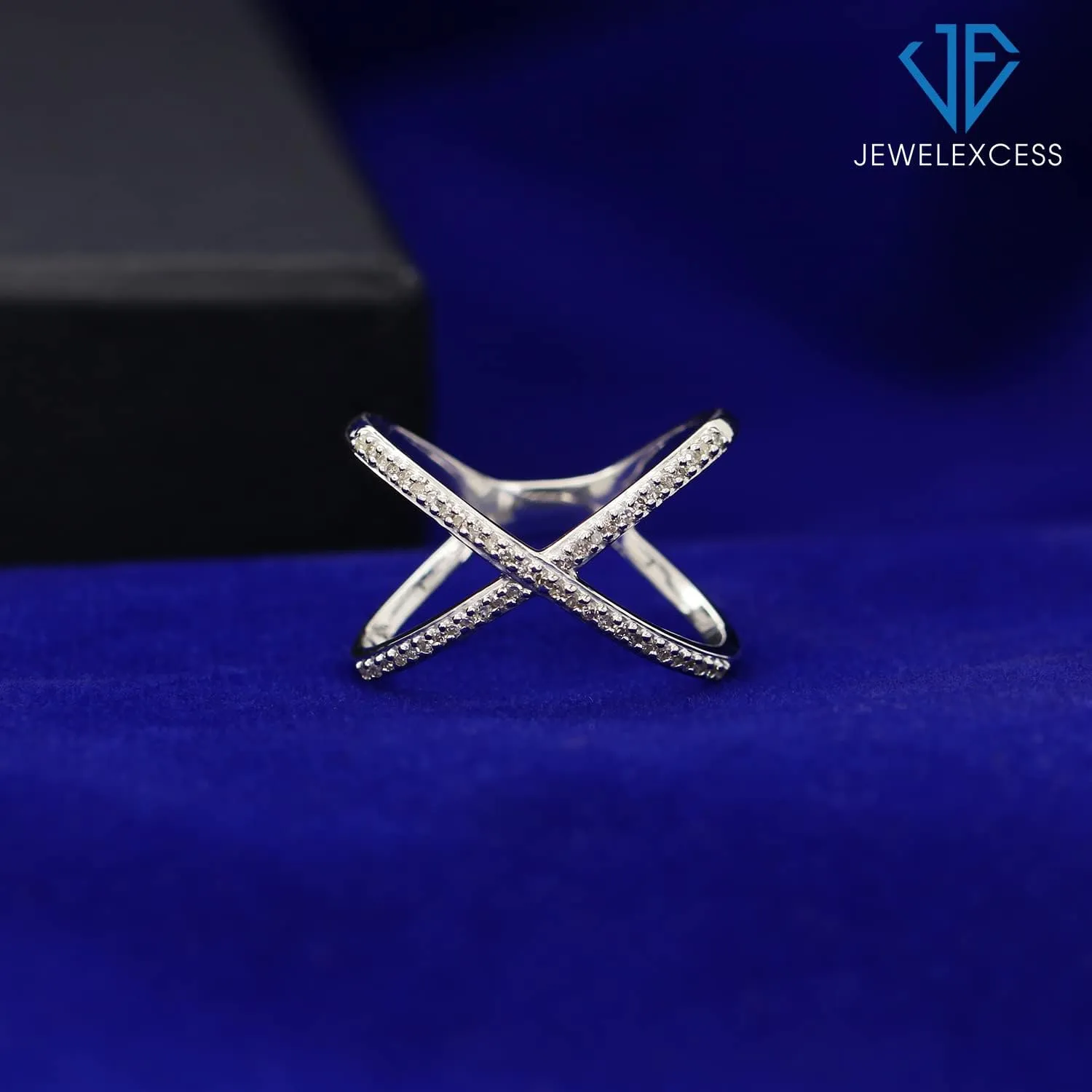 JEWELEXCESS Sterling Silver Criss Cross Ring  1/7 Carat White Diamond Ring with .925 Sterling Silver X Ring  Real Diamond Criscross Ring with Hypoallergenic Sterling Silver Ring Band