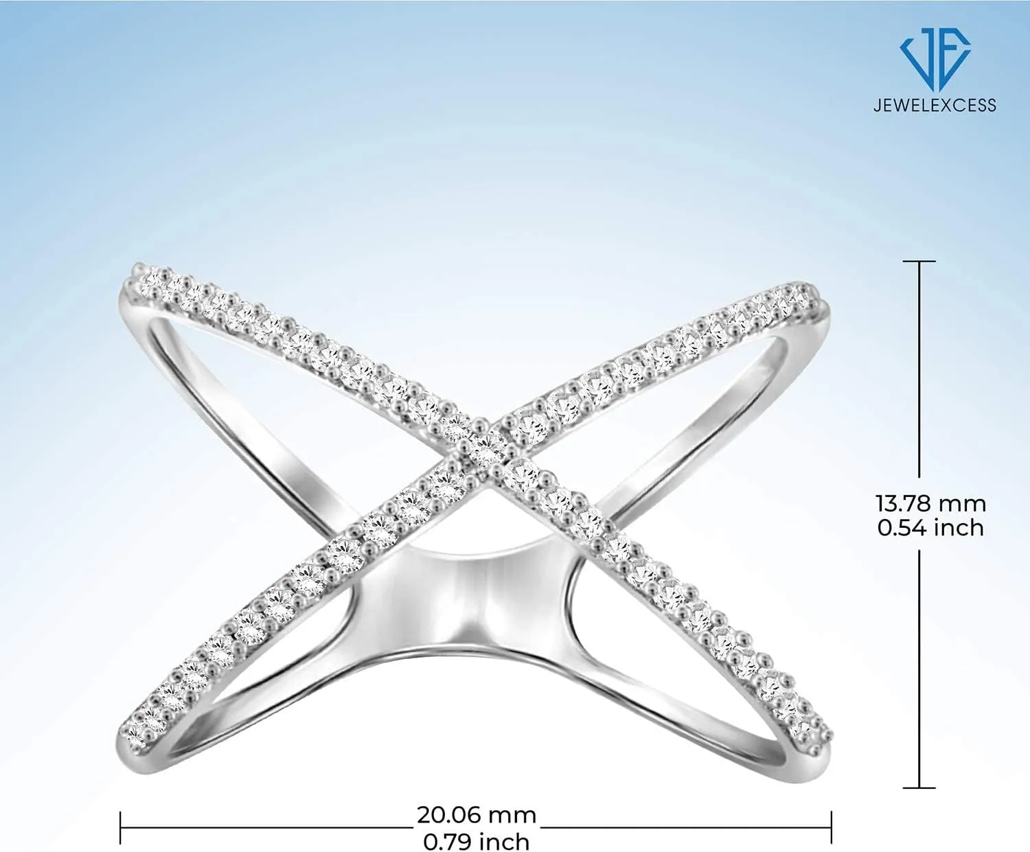 JEWELEXCESS Sterling Silver Criss Cross Ring  1/7 Carat White Diamond Ring with .925 Sterling Silver X Ring  Real Diamond Criscross Ring with Hypoallergenic Sterling Silver Ring Band