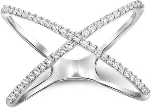 JEWELEXCESS Sterling Silver Criss Cross Ring  1/7 Carat White Diamond Ring with .925 Sterling Silver X Ring  Real Diamond Criscross Ring with Hypoallergenic Sterling Silver Ring Band