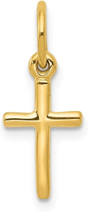Jewelry Affairs 14K Yellow Gold Small Cross Charm Pendant, 8x18mm