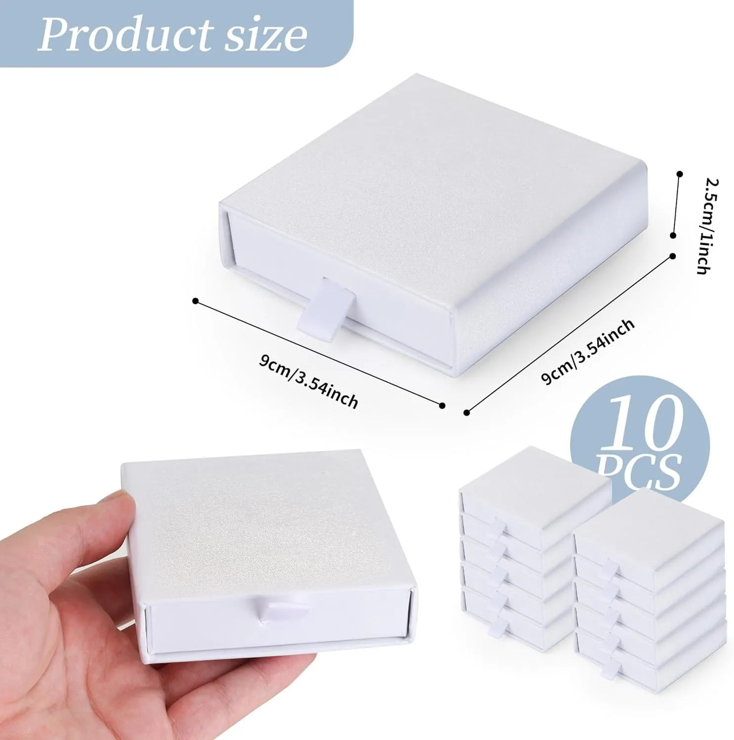 Jewelry Gift Boxes, 10 Pack 3.5"  3.5" x 1" Sponge Fill Cardboard Jewelry Box Bulk, Drawer Style Small Gift Boxes for Necklace Pendant Bracelet Ring Earring Display and Storage, White