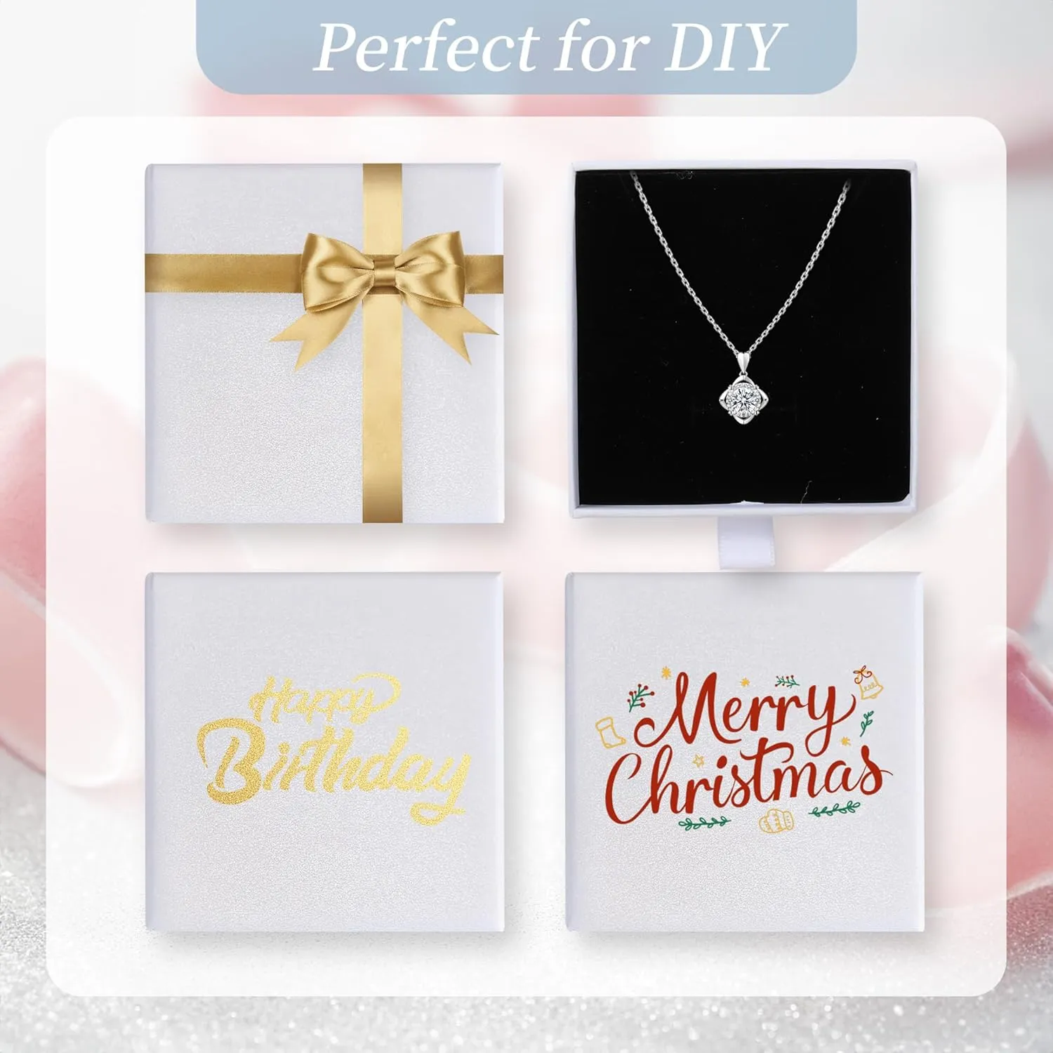 Jewelry Gift Boxes, 10 Pack 3.5"  3.5" x 1" Sponge Fill Cardboard Jewelry Box Bulk, Drawer Style Small Gift Boxes for Necklace Pendant Bracelet Ring Earring Display and Storage, White