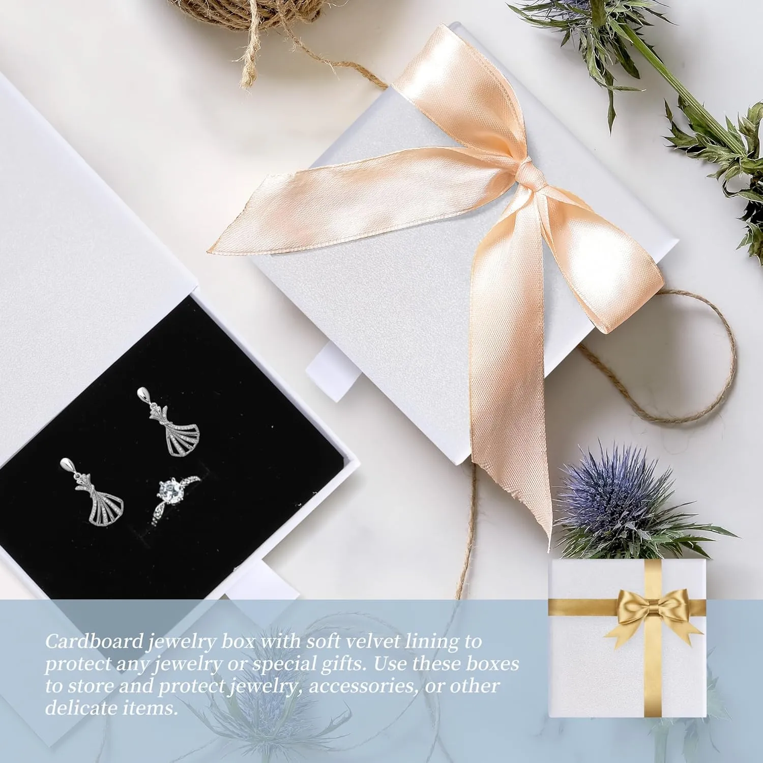 Jewelry Gift Boxes, 10 Pack 3.5"  3.5" x 1" Sponge Fill Cardboard Jewelry Box Bulk, Drawer Style Small Gift Boxes for Necklace Pendant Bracelet Ring Earring Display and Storage, White