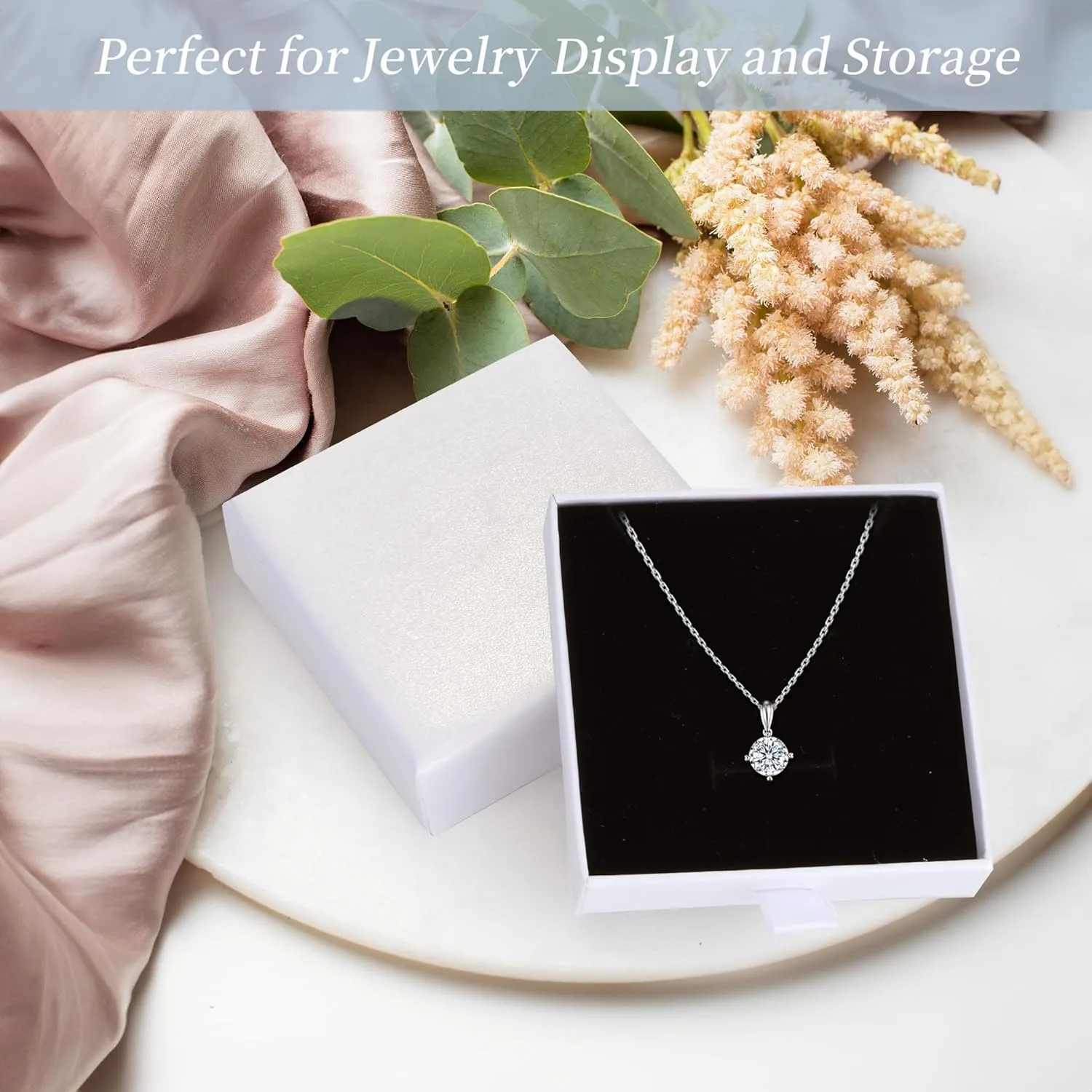 Jewelry Gift Boxes, 10 Pack 3.5"  3.5" x 1" Sponge Fill Cardboard Jewelry Box Bulk, Drawer Style Small Gift Boxes for Necklace Pendant Bracelet Ring Earring Display and Storage, White
