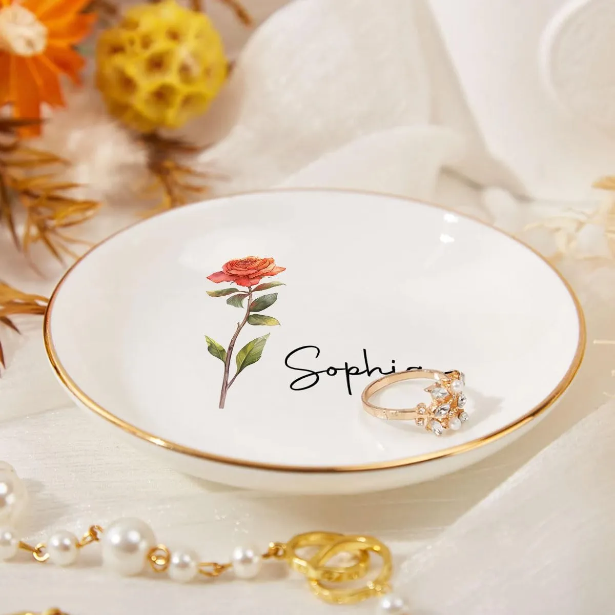 Jewelry Tray Ring Dish for Women Personalized - Aesthetic Ceramic Jewelry Dish Engagement Wedding Decorative - Custom Jewery Tray Birthday Gift for Women Friend Sisiter Coworker