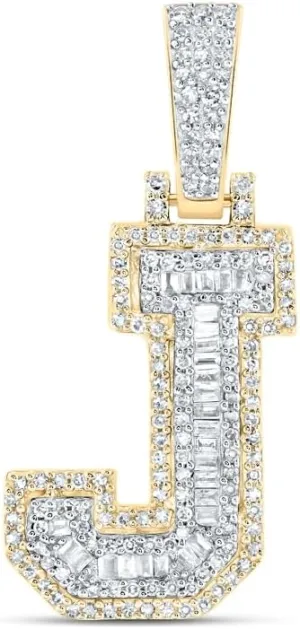 Jewels By Lux 10K Yellow Gold Mens Baguette Diamond Initial Letter Charm Pendant