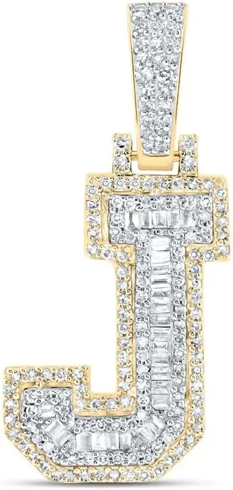 Jewels By Lux 10K Yellow Gold Mens Baguette Diamond Initial Letter Charm Pendant
