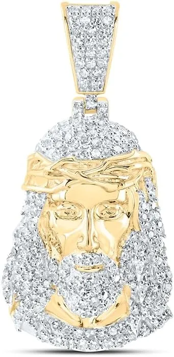 Jewels By Lux 10K Yellow Gold Mens Round Diamond Jesus Face Charm Pendant 1 Cttw