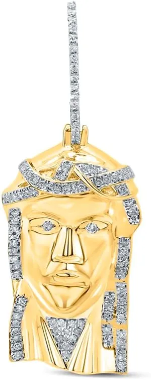 Jewels By Lux 10K Yellow Gold Mens Round Diamond Jesus Face Charm Pendant 1/4 Cttw