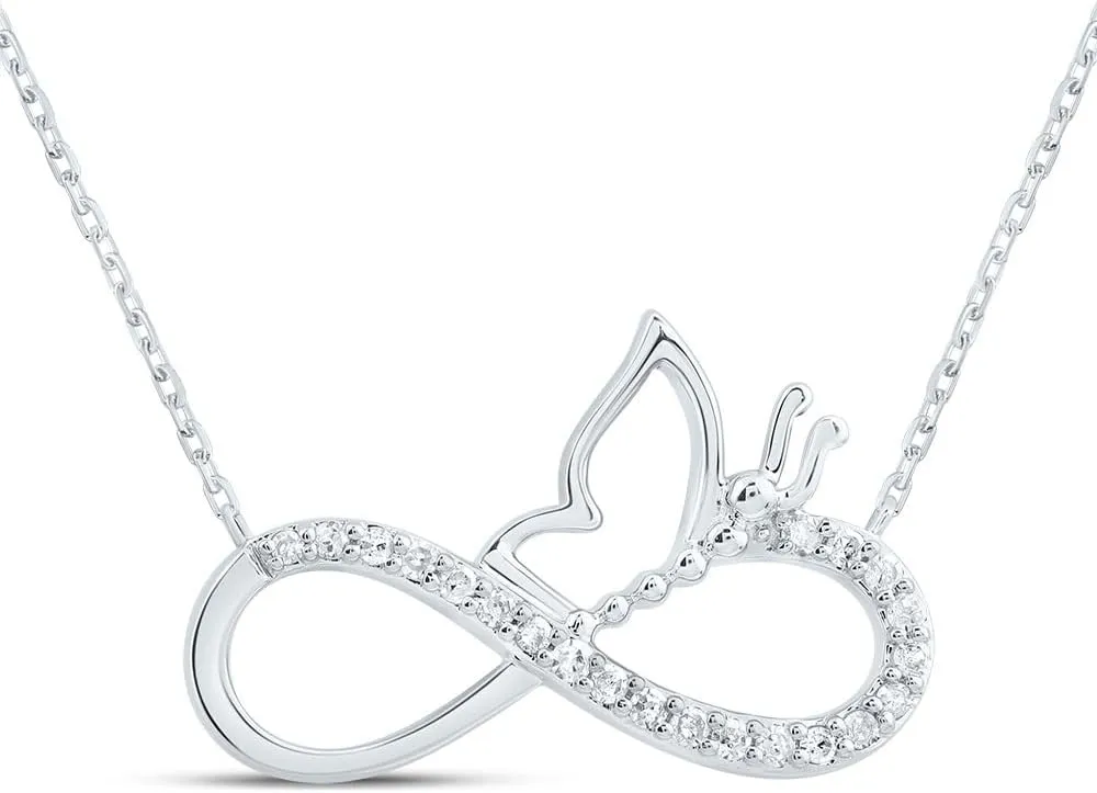 Jewels By Lux 10kt White Gold 1/10 Cttw Natural Diamond Infinity Butterfly Necklace, Length: 18 Inch