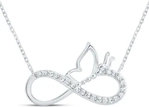 Jewels By Lux 10kt White Gold 1/10 Cttw Natural Diamond Infinity Butterfly Necklace, Length: 18 Inch
