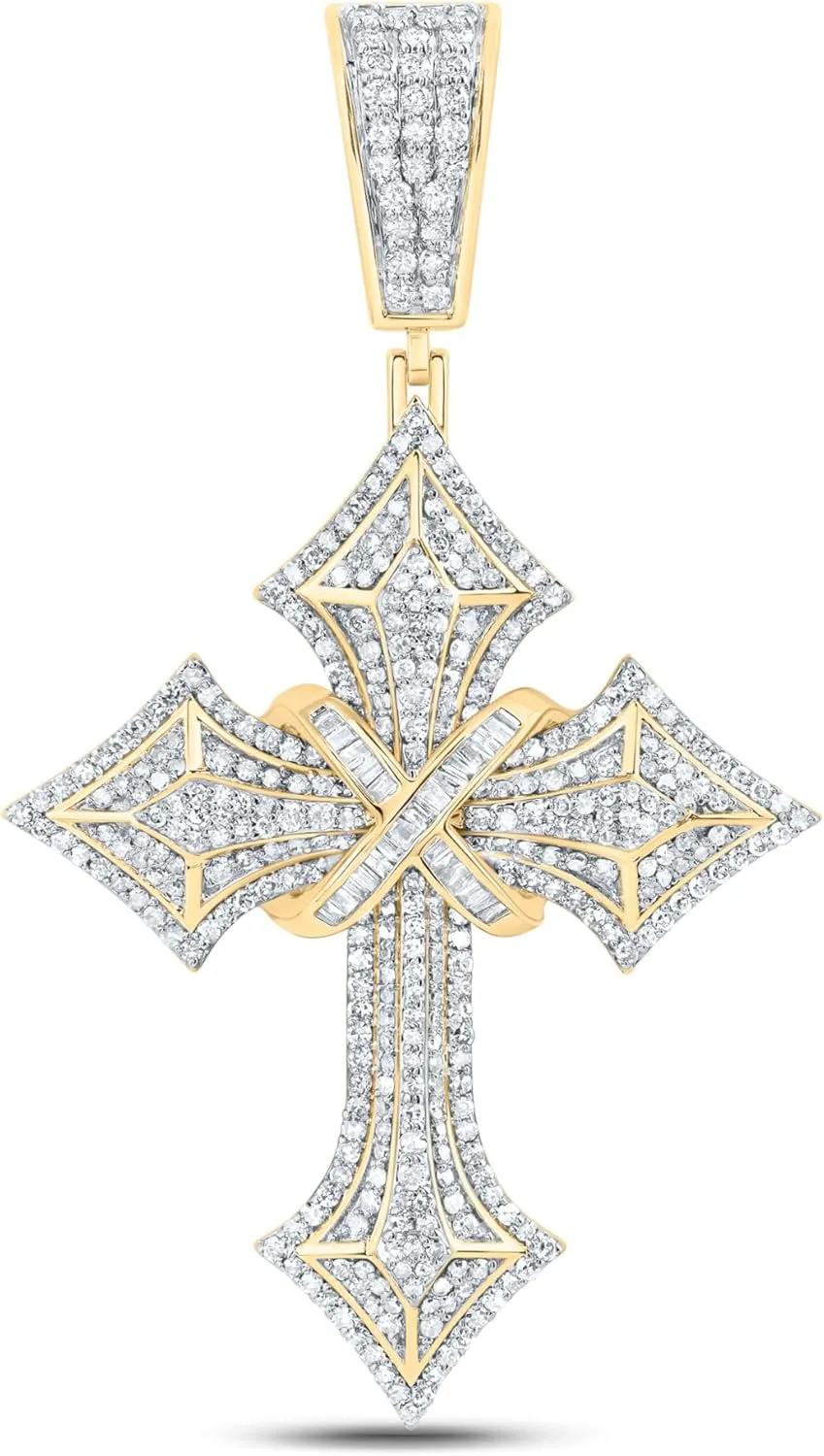 Jewels By Lux 10kt Yellow Gold 1 3/4 Cttw Diamond Crome Cross Mens Charm
