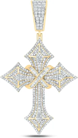 Jewels By Lux 10kt Yellow Gold 1 3/4 Cttw Diamond Crome Cross Mens Charm