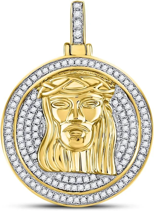 Jewels By Lux 10kt Yellow Gold Mens Round Diamond Jesus Circle Medallion Charm Pendant 5/8 Cttw