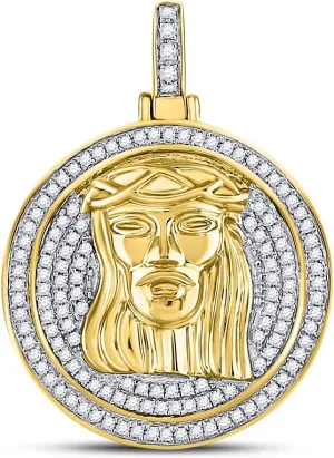 Jewels By Lux 10kt Yellow Gold Mens Round Diamond Jesus Circle Medallion Charm Pendant 5/8 Cttw