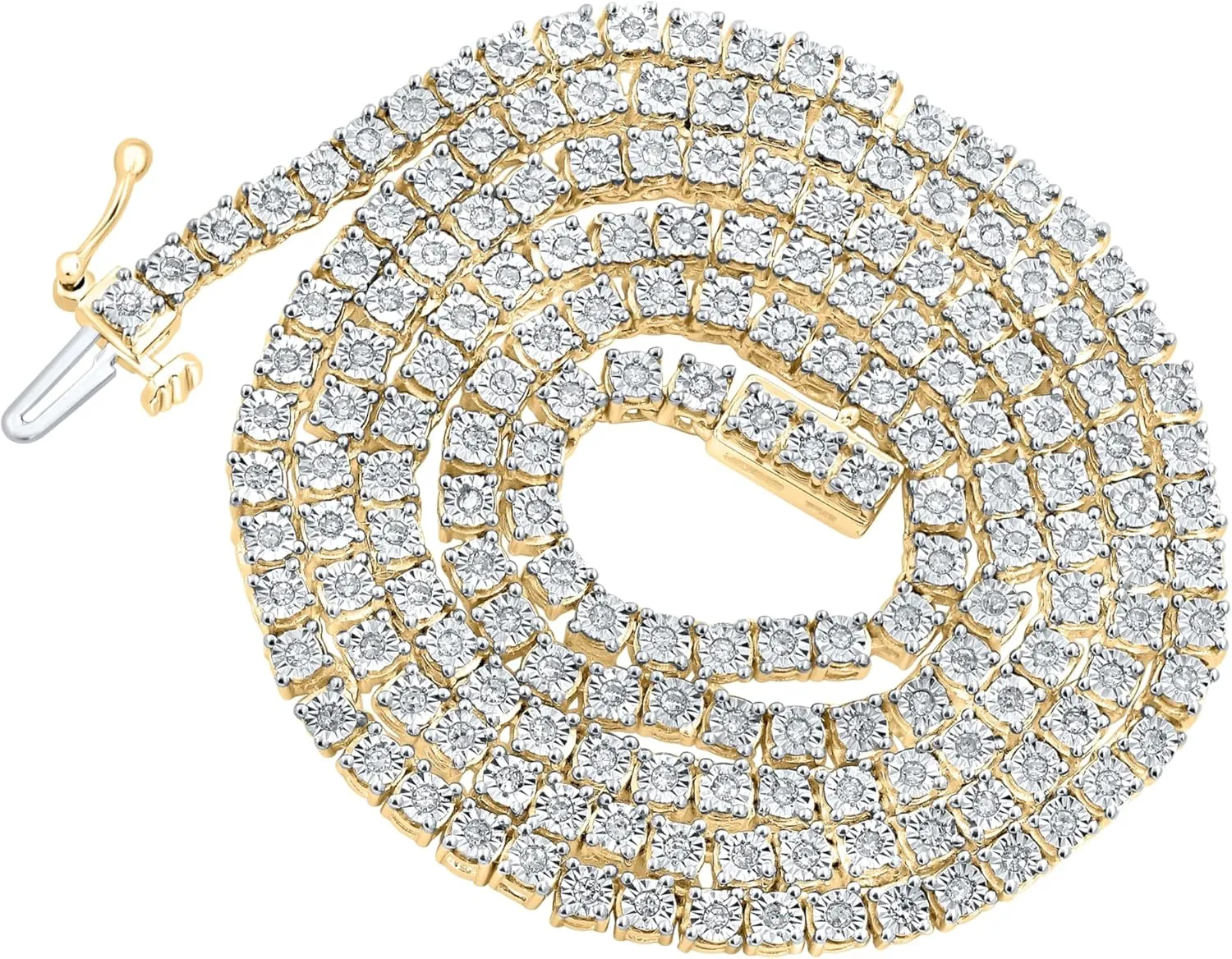 Jewels By Lux Yellow-tone Or Sterling Silver Mens Round Diamond 18-inch Link Chain Necklace 1-1/5 Cttw, Length: 17.99 In