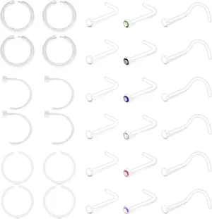 JFORYOU 18-20G Clear Acrylic Nose Ring Bioflex Stud Retainer Nose Piercing Body Jewelry for Men Women