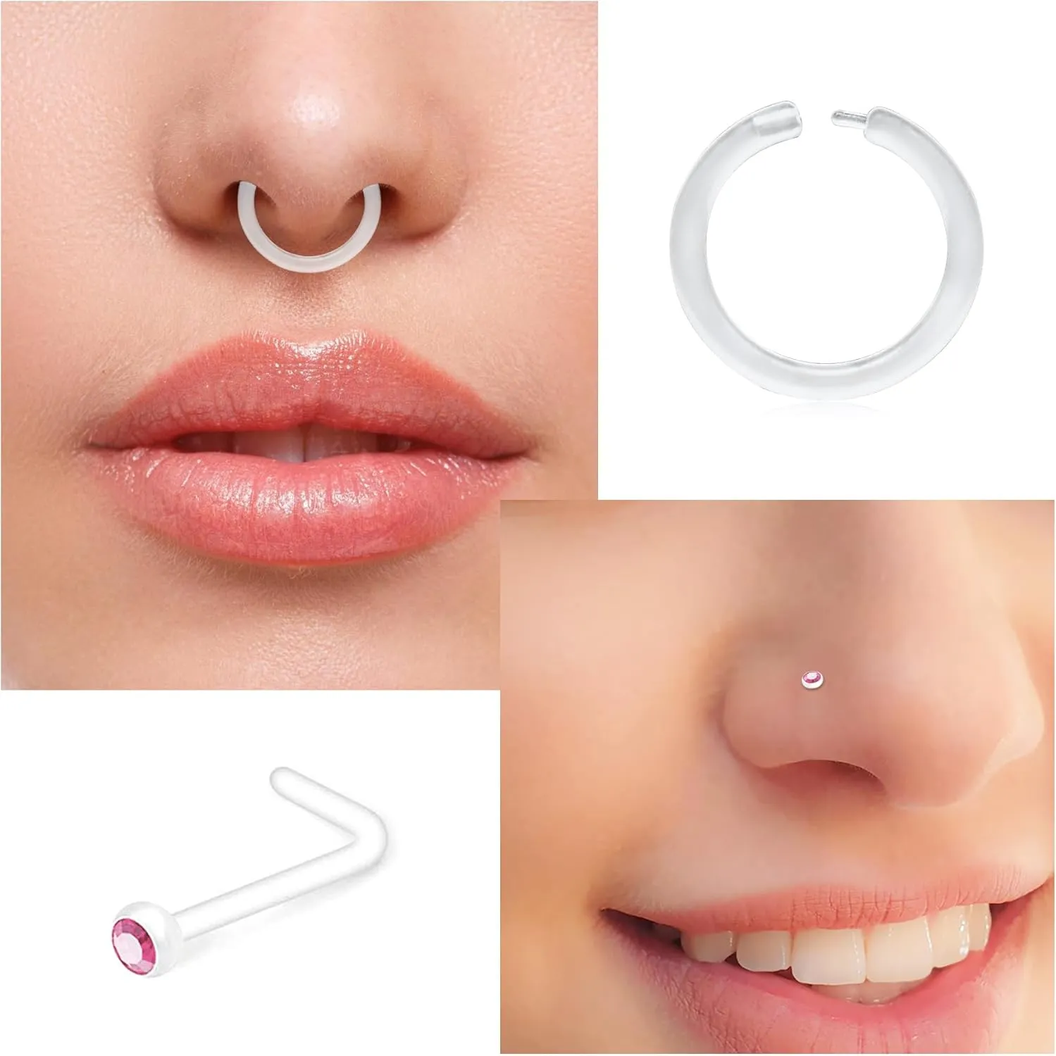 JFORYOU 18-20G Clear Acrylic Nose Ring Bioflex Stud Retainer Nose Piercing Body Jewelry for Men Women