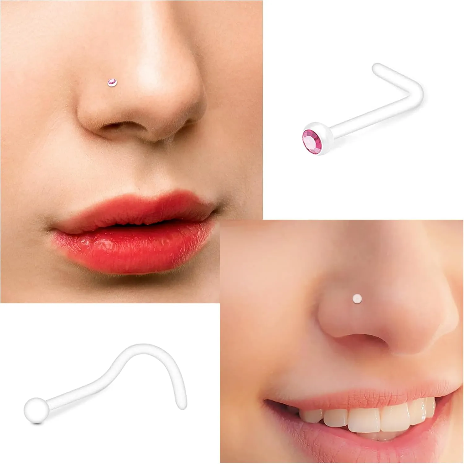 JFORYOU 18-20G Clear Acrylic Nose Ring Bioflex Stud Retainer Nose Piercing Body Jewelry for Men Women
