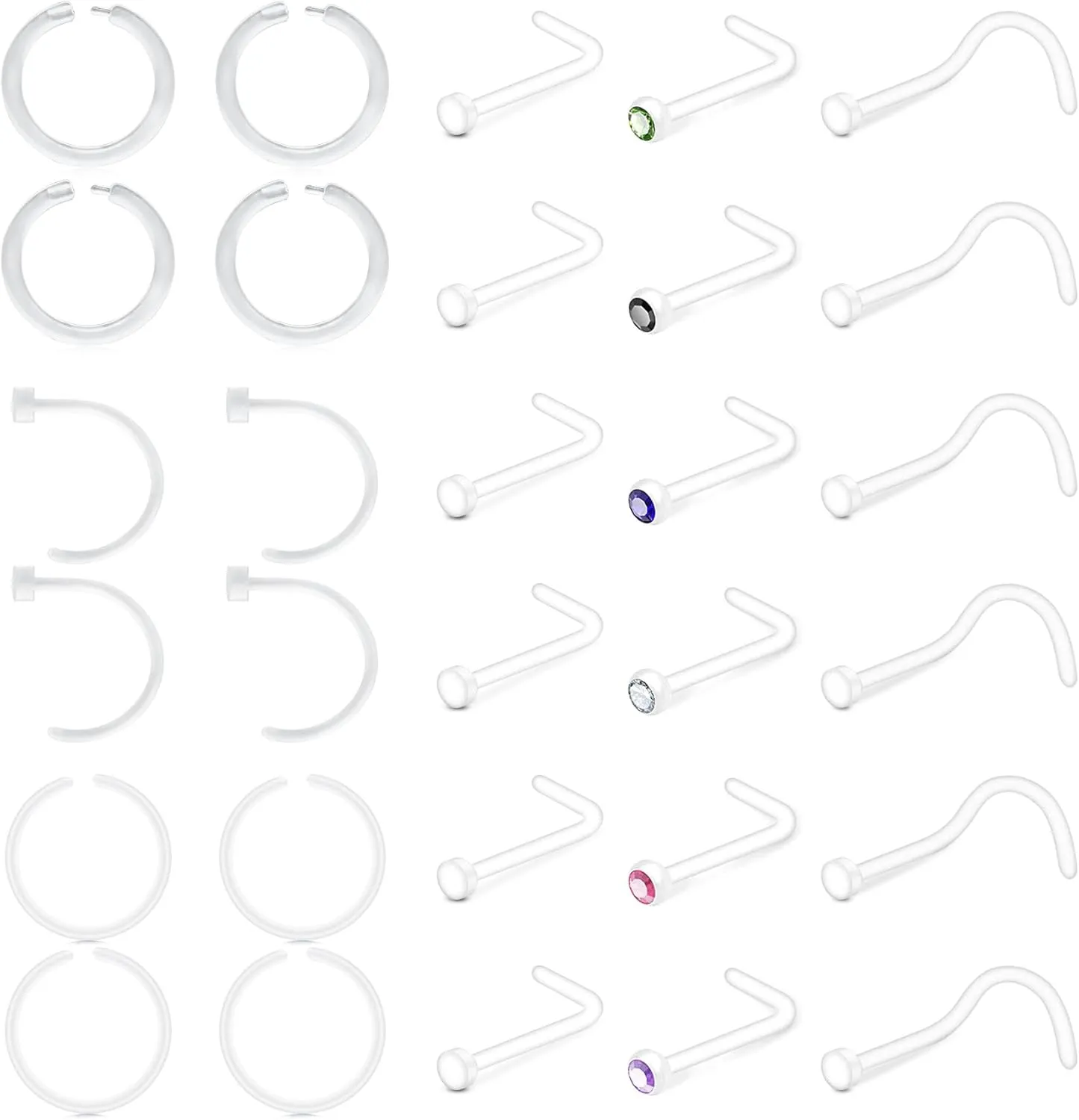 JFORYOU 18-20G Clear Acrylic Nose Ring Bioflex Stud Retainer Nose Piercing Body Jewelry for Men Women
