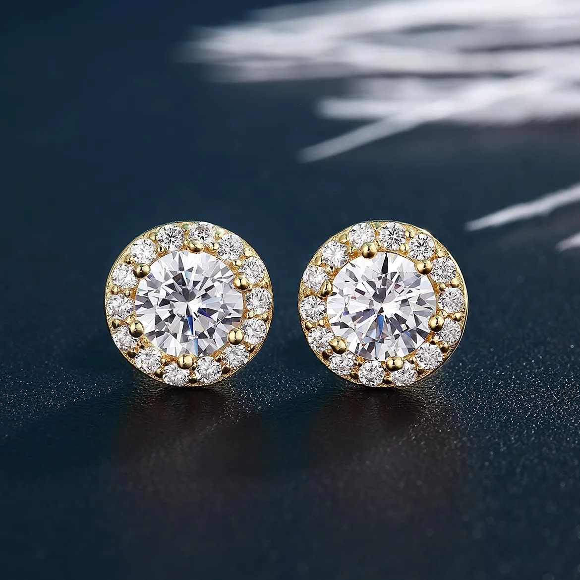 Jiamiaoi 18K White Gold Plated 3.5 Carats Round Halo Earrings 925 Sterling Silver Solitaire Stud Earrings for Women, Sparkle 5A  Cubic Zirconia Earrings Studs CZ Diamond Stud Earrings Jewelry for Women