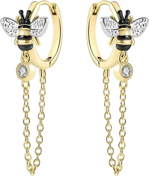 JIANGYUE Dainty Fashion Tassel Chain Drop Dangle Small Hoop Earrings for Women Girls with Cubic Zirconia 18K Gold Plated Simple Huggie Earrings