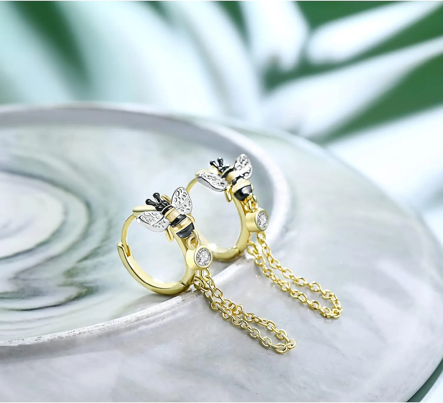 JIANGYUE Dainty Fashion Tassel Chain Drop Dangle Small Hoop Earrings for Women Girls with Cubic Zirconia 18K Gold Plated Simple Huggie Earrings