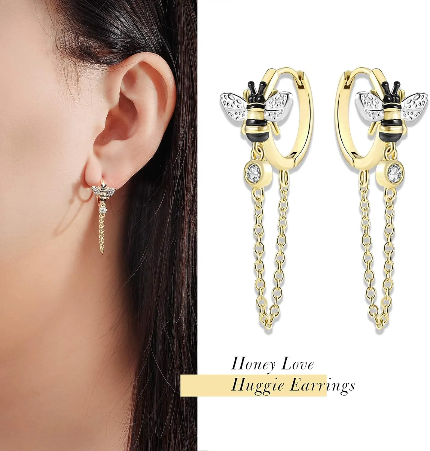 JIANGYUE Dainty Fashion Tassel Chain Drop Dangle Small Hoop Earrings for Women Girls with Cubic Zirconia 18K Gold Plated Simple Huggie Earrings