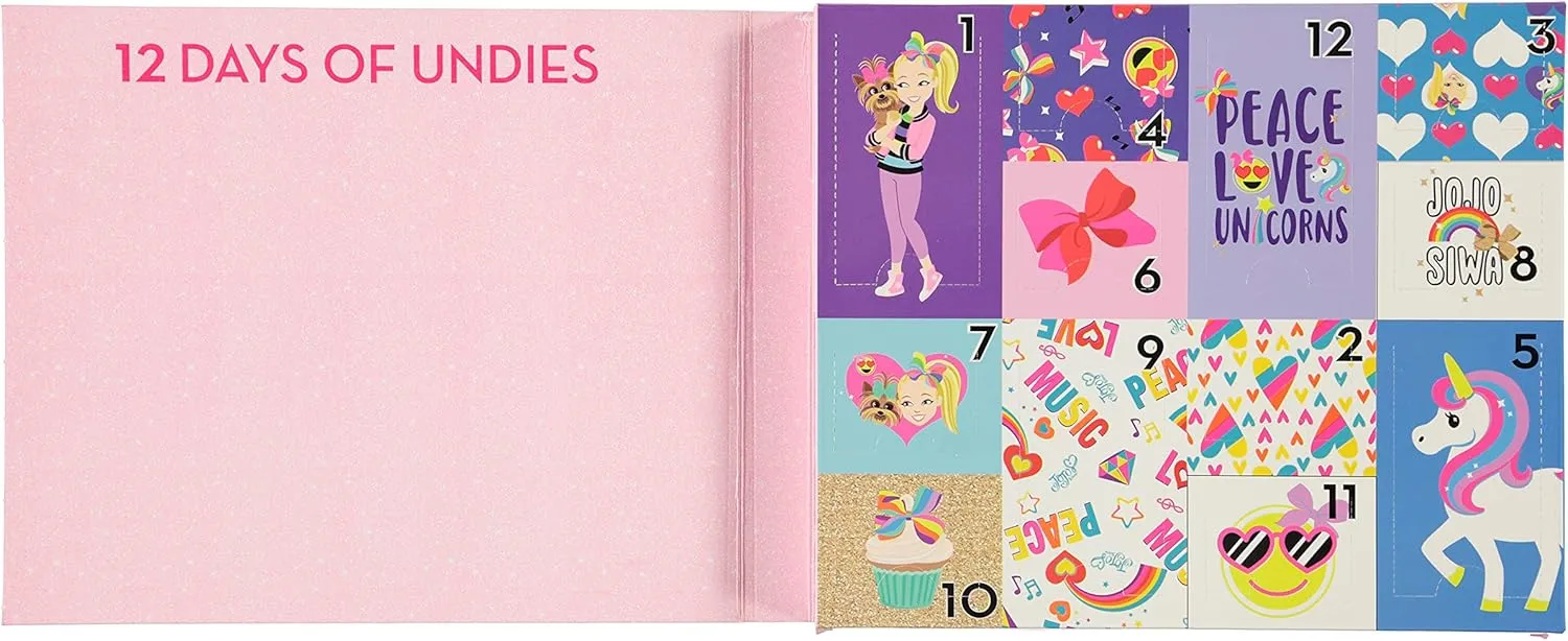 JoJo Siwa Girls' Amazon Exclusive 12-Days Advent 100% Combed Cotton Underwear Box for Holiday Fun in Sizes 4, 6 and 8