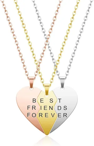 Jovivi Personalized 3Pcs BFF Necklace for 3 Friends Custom Stainless Steel Family Friendship Jewelry Set Name Engraved Best Friend Heart Puzzle Matching Pendant Necklaces for Sisters