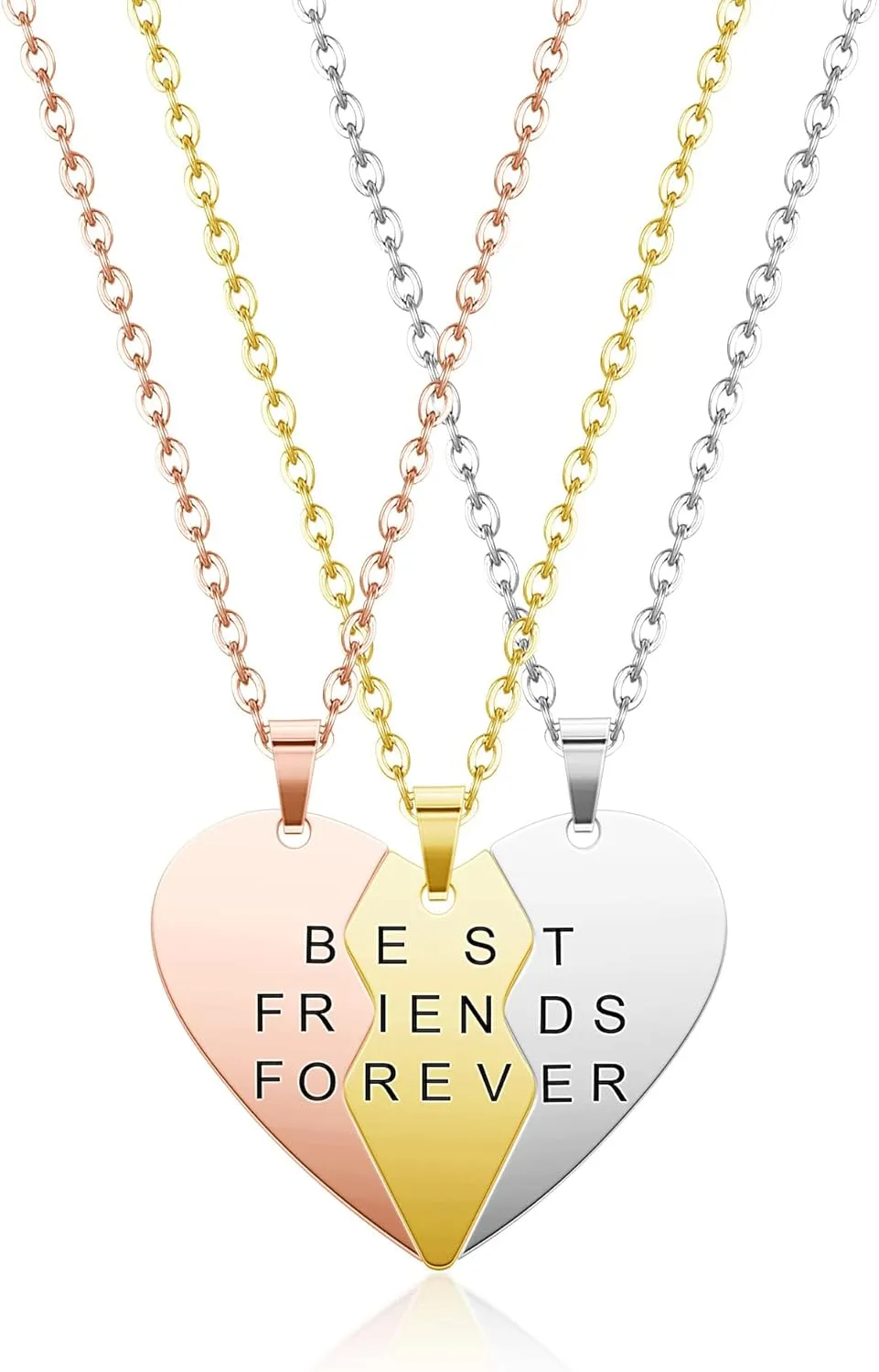 Jovivi Personalized 3Pcs BFF Necklace for 3 Friends Custom Stainless Steel Family Friendship Jewelry Set Name Engraved Best Friend Heart Puzzle Matching Pendant Necklaces for Sisters
