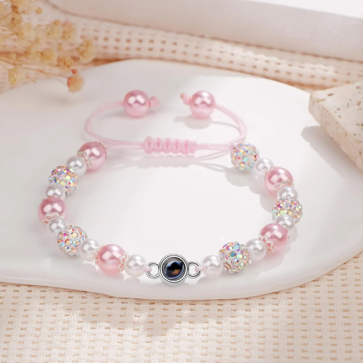 JoycuFF   Daughter Granddaughter Niece Pink Pearls Charm Bracelets  Valentine's Day Birthday Back to School Christmas Gift